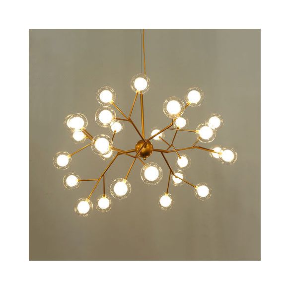 Branching Chandelier Light with Clear Glass Ball Shade Modern Style 9/27 Bulbs Black/White Ceiling Light Fixture