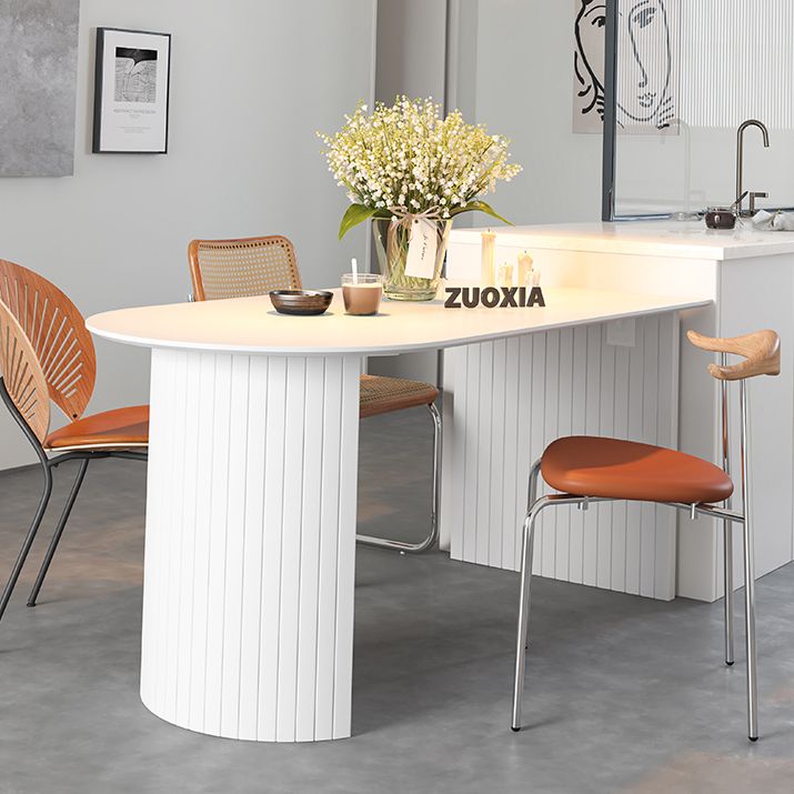 Free Form Sintered Stone Table White Tone Simplicity Double Pedestal Table for Dining Room