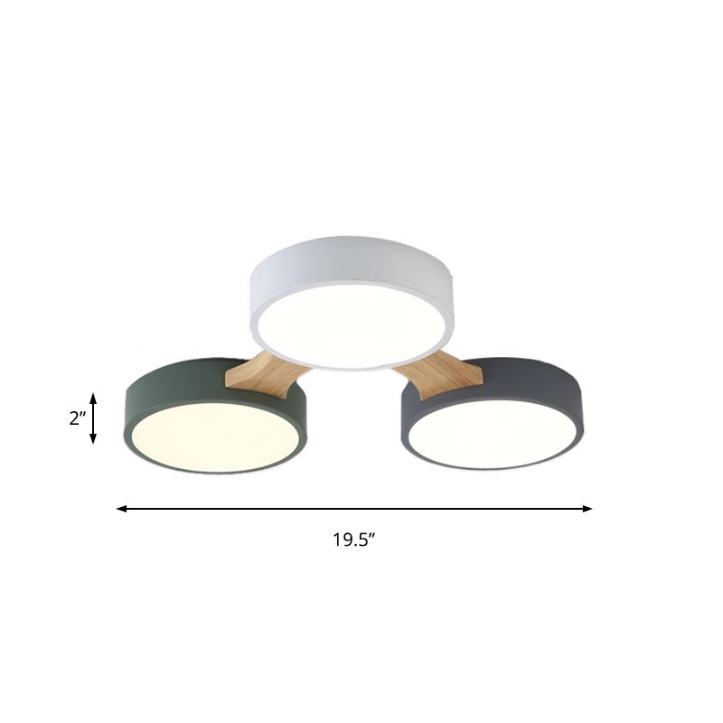 Ronde plafondlamp van hout en metaal, Scandinavisch 3/4/5-lichts grijs plafondverzonken plafond voor slaapkamer in warm/wit