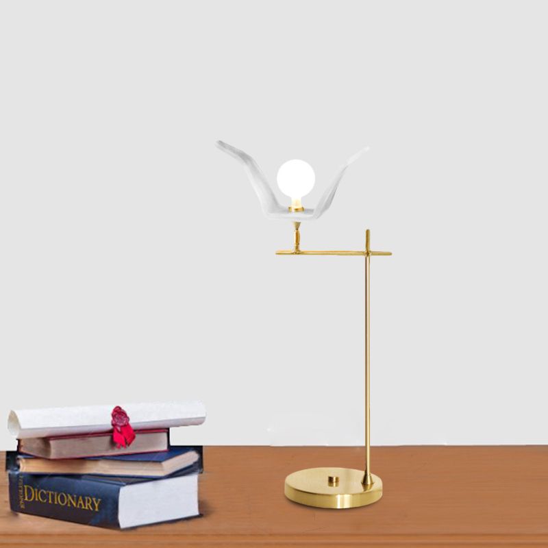Angled Arm Bedroom Table Light Metallic LED Modernist Desk Lamp in Gold with Orb Opal Glass Shade