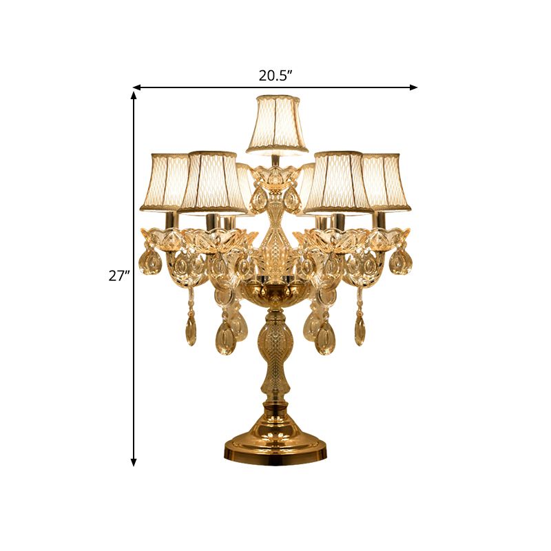 Gold 5/6/7 Bulbes Night Stand Lampe traditionnelle de table de chandelier à cristal clair