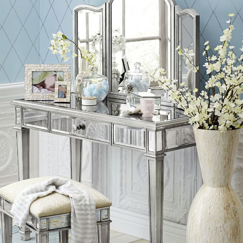 Sliver Vanity Set with 3 Storage Drawers Glass Make-up Vanity, 17.71" Wide
