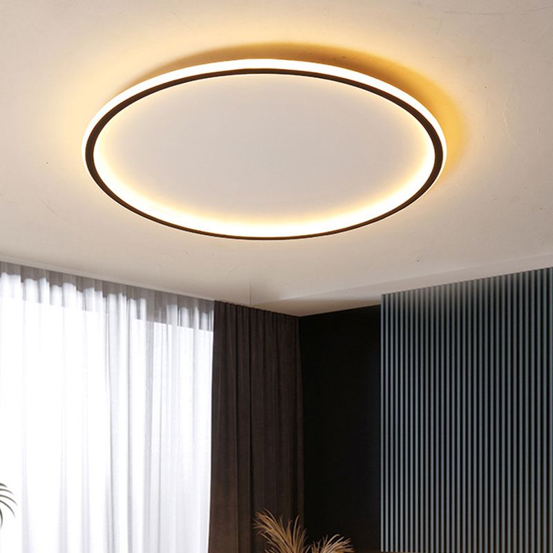 Nordic Style Disc LED Ceiling Lighting 16"/19.5"/23.5" Wide Aluminum Black Flush Lamp in Warm/White Light/Remote Control Stepless Dimming