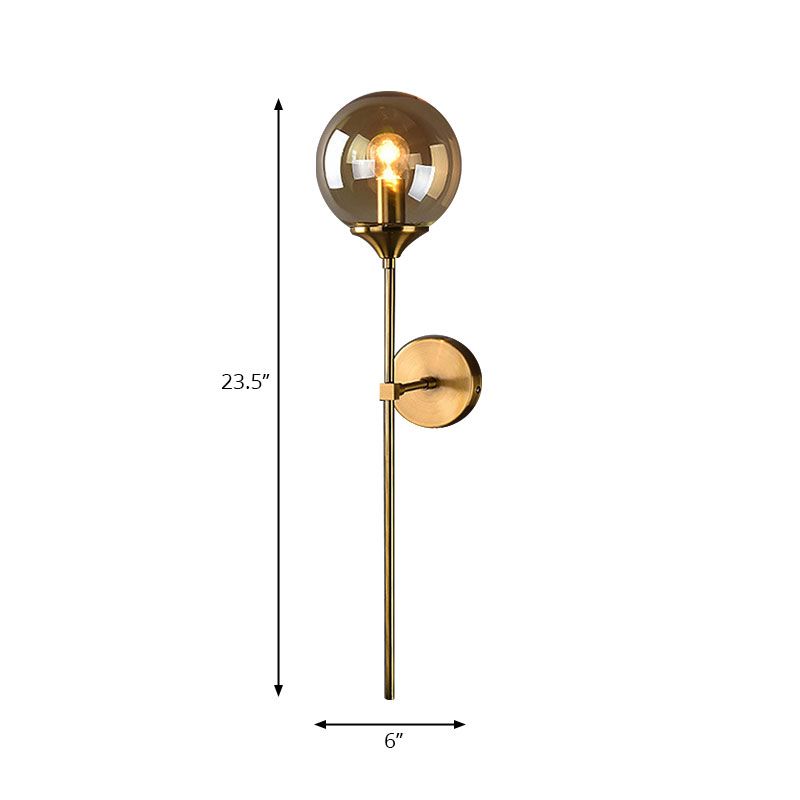 Clear/Smoke/Amber Glass Round Sconce Lamp Modernist 1 Light Wall Mounted Light in Gold for Living Room