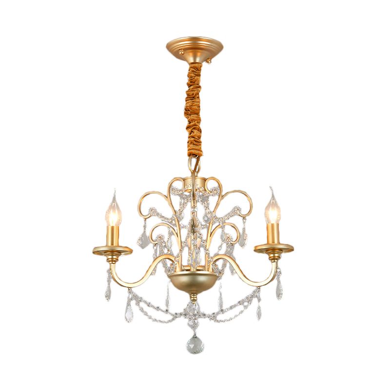 Flammenlose Kerze, Metall-Anhänger, Kronleuchter, Vintage-Gold, 3/6-flammige Hängelampe mit Kristalldekoration
