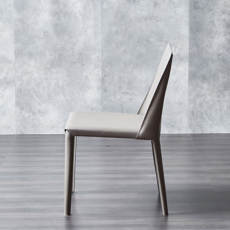 Contemporary Leather Dining Chairs Armless Side Chairs with Metal Legs for Kitchen