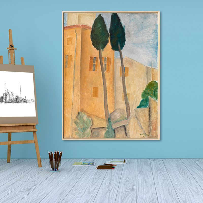 Kids Cannes Town Scenery Canvas Art Yellow Living Room Wall Decor, Textured Surface