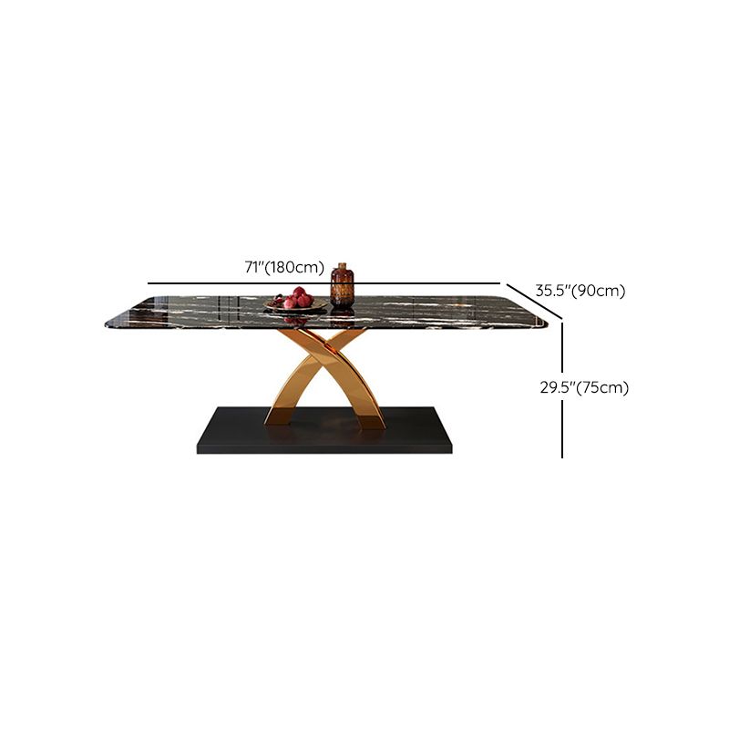 Glam Style Sintered Stone Table Rectangle Table with Metal Legs for Kitchen