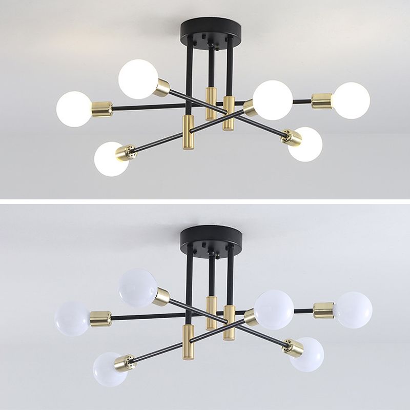 Black Sputnik Flush Mount Industrial Metal Semi Ceiling Light Fixture for Living Room
