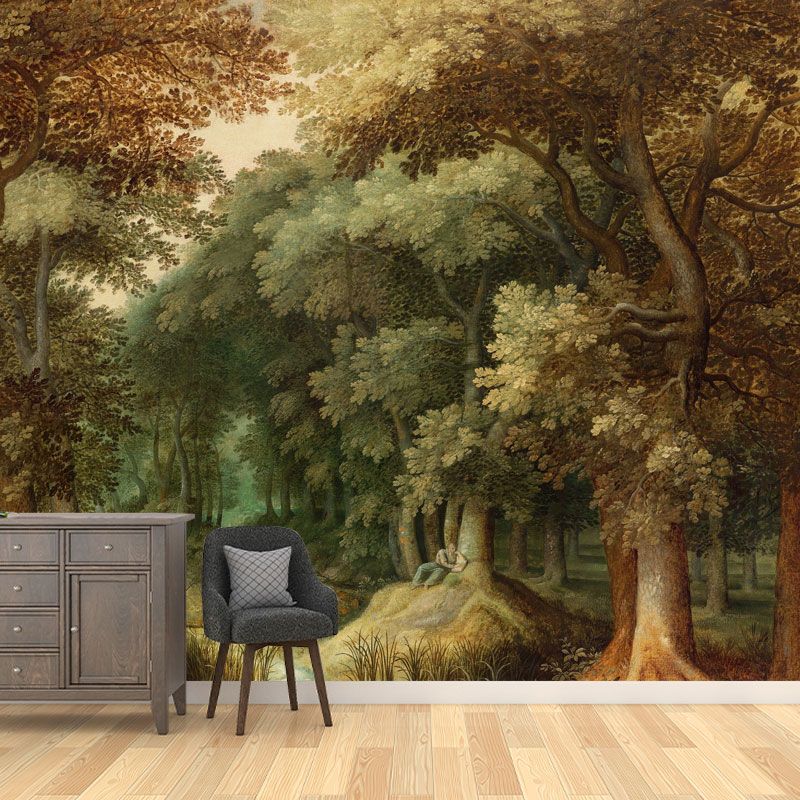 Water-Resistant Forest Wall Mural Decal Non-Woven Material Countryside Wall Covering for Accent Wall