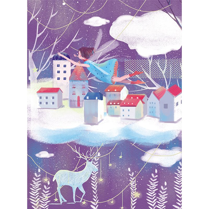 Purple-White Fairy Tale Mural Decal Winter Scenery Nordic Stain Proof Wall Covering