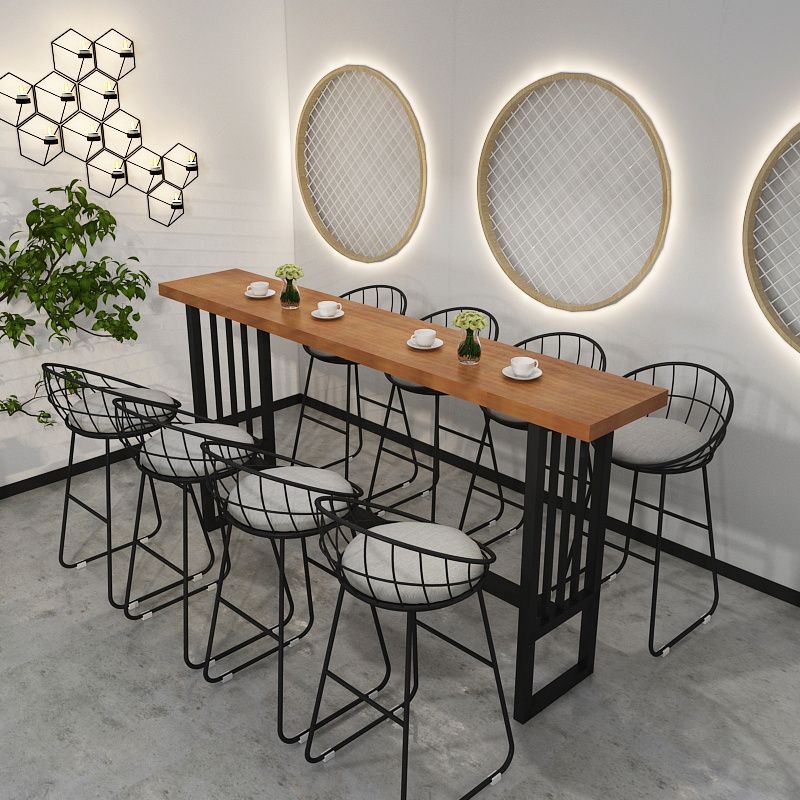 Industrial Style Bar Table Solid Wood Trestle Base Bar Dining Table