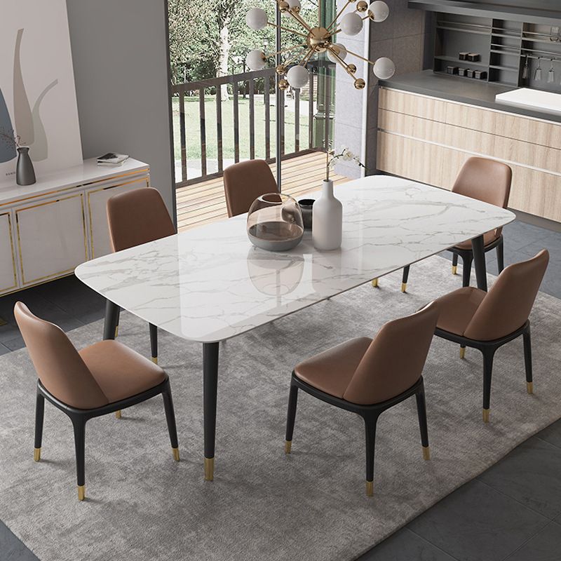 Modern Dining Table White Stone and Marble Dining Table Pedestal Table Sled Base