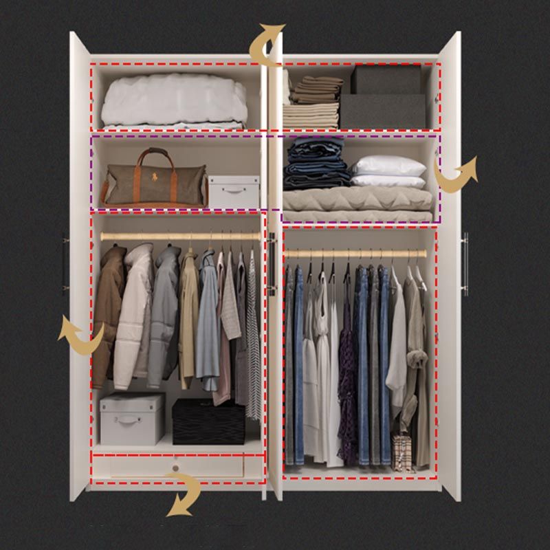 White Wardrobe Cabinet Engineered Wood Wardrobe Armoire for Home