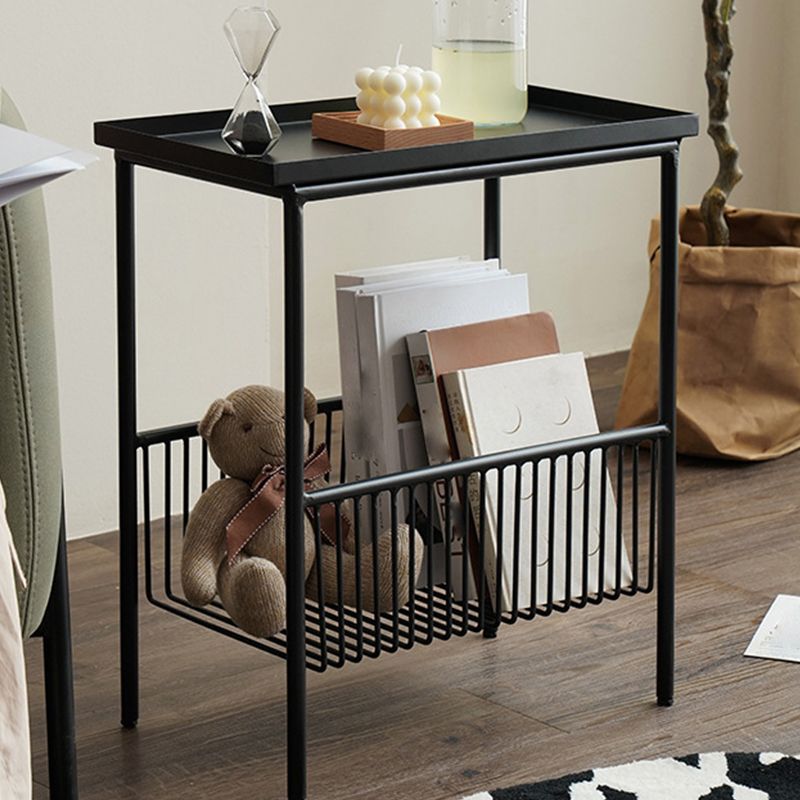 Rectangular Tray Top Side Table Iron 4 Legs End Table with Storage