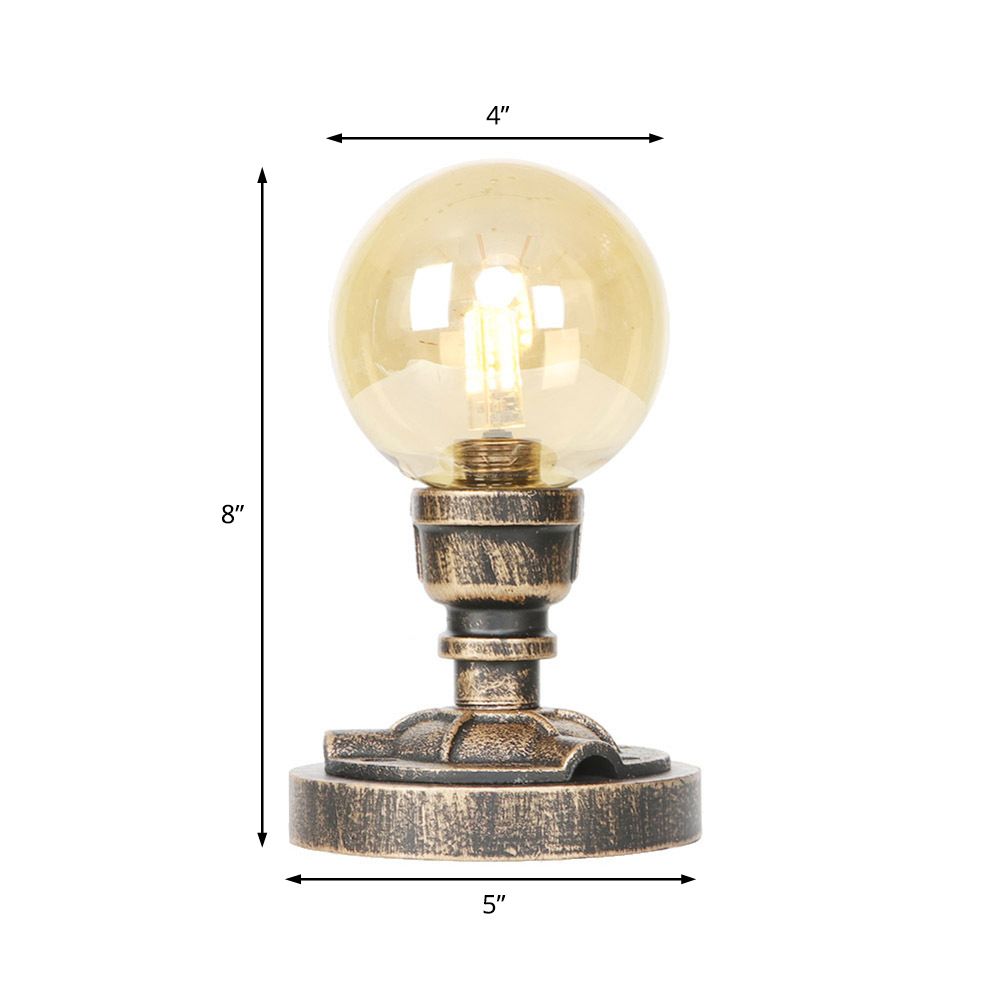 1 Light Light/Amber Glass Desk Lampada Vintage Vintage Bronzo Globe Bronzo Ombra del soggiorno Luce con base