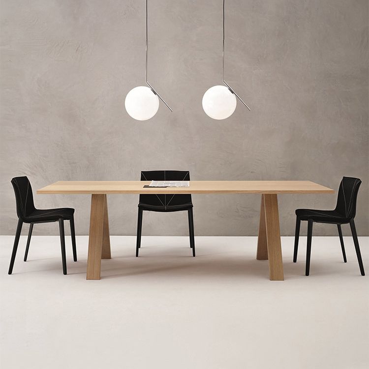 Rectangle Shape 4 Legs Minimalist Dining Table Wood Color Fixed Table of Solid Wood