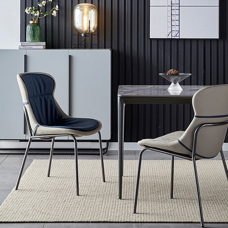Industrial Style Home Side Chair Set Leather Dining Chair with Metal Legs