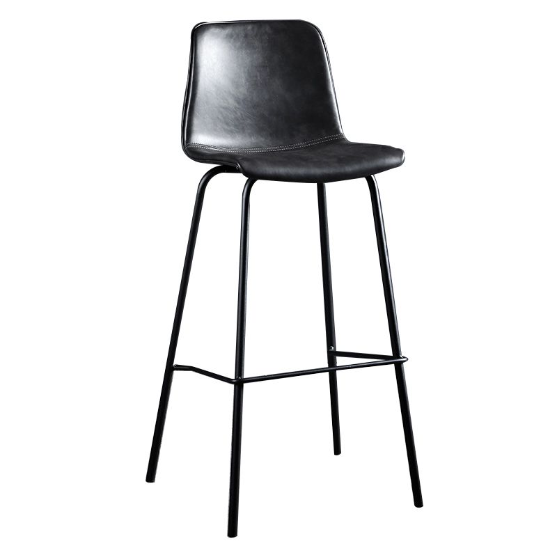 Faux Leather Dining Stools Low Back Bucket Bar Stools with Metal Legs