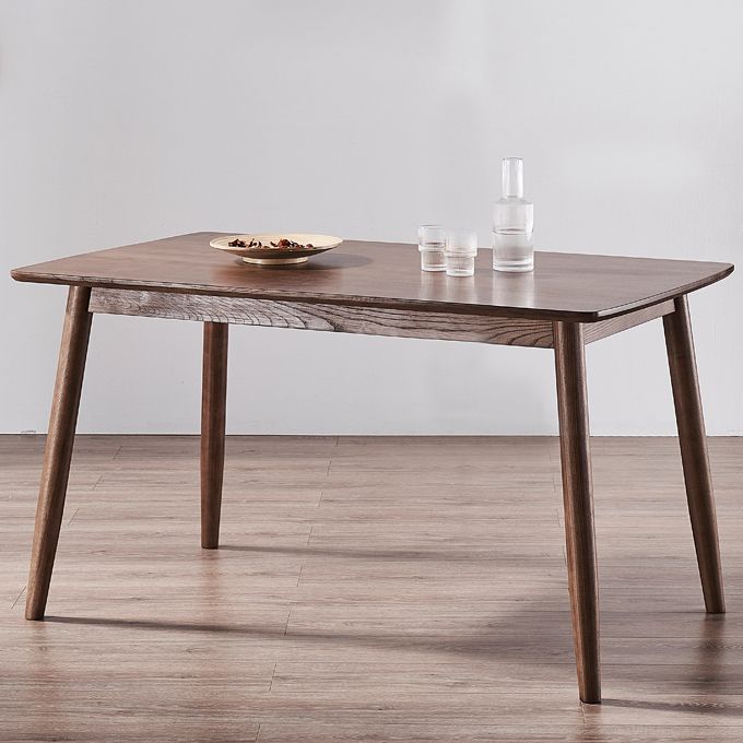 Mid-Century Modern Dining Table Brown Rectangle Solid Wood Dining Table