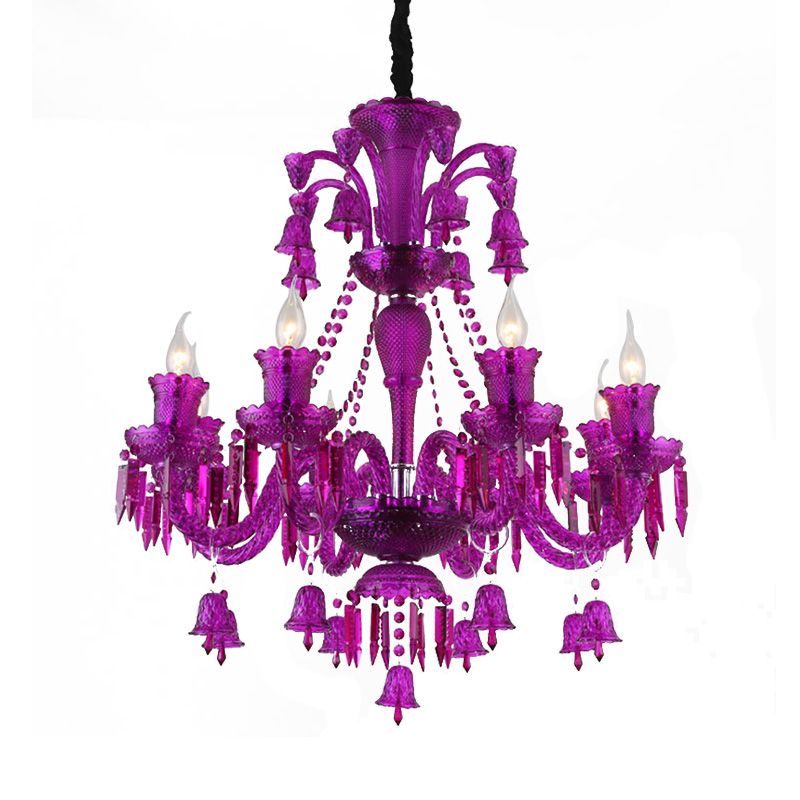 8 lumières Crystal Lampe suspendue rouge / bleu / violet candélabre salon lustre