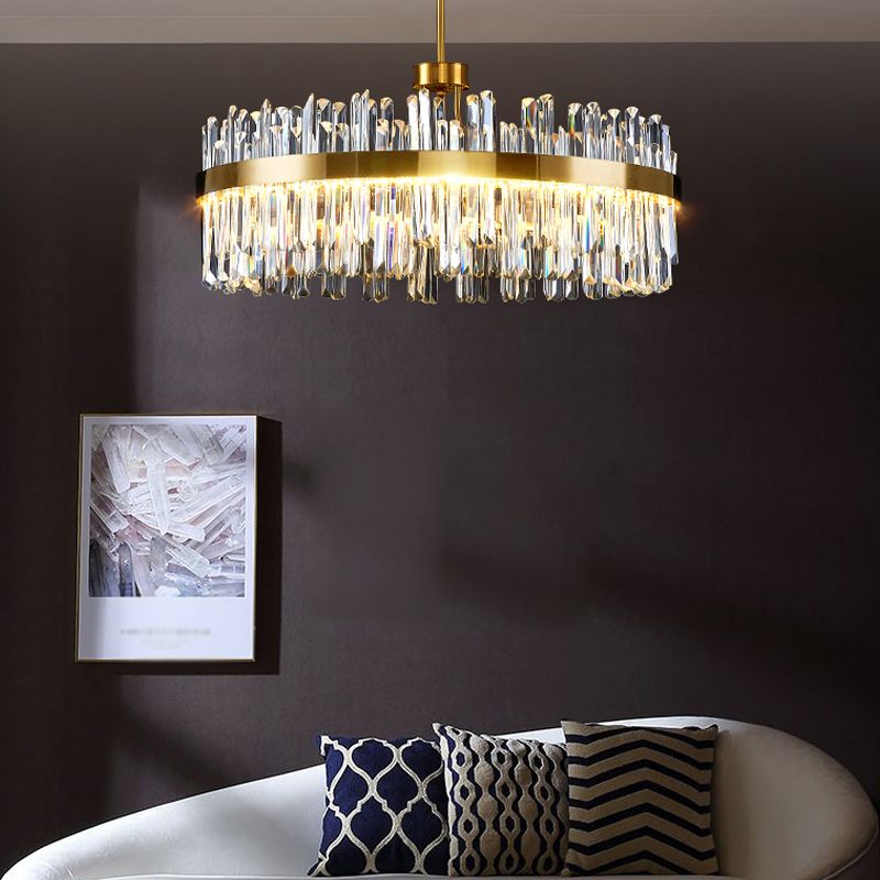Round Shape Hanging Lights Crystal LED Chandelier in Gold for Living Room