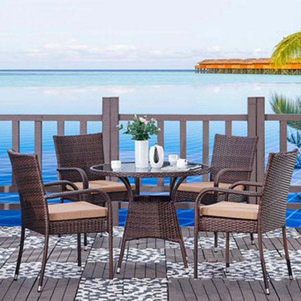 Modern Tempered Glass Outdoor Table Set 1/5/7 Pieces Bistro Table Set with Rat Base