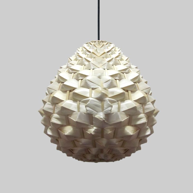 1 Head Living Room Pendant Lamp Asia Beige Hanging Ceiling Light with Droplet Bamboo Shade