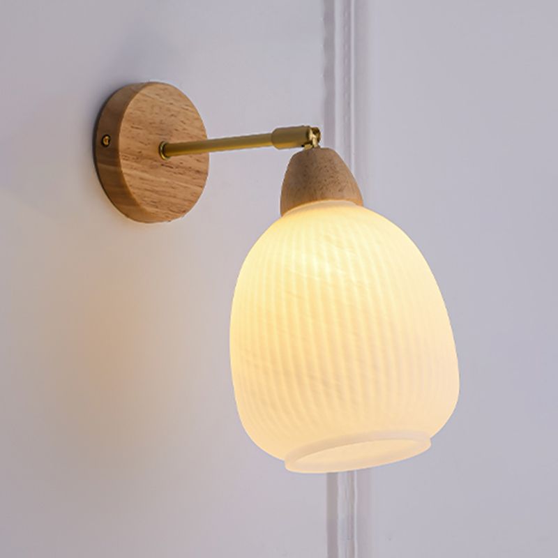 Modern Glass Shade Wall Light Fixture Wooden Wall Light Sconce for Bedroom