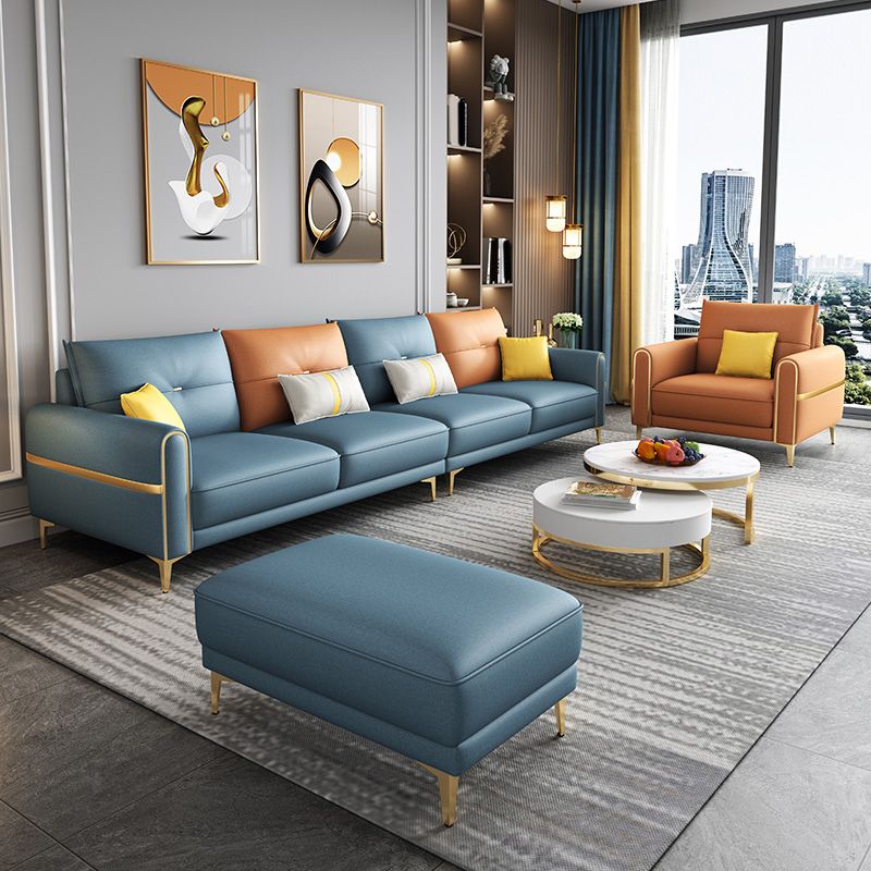 Modern Faux Leather Sofa with Bolster Pillows for Living Room