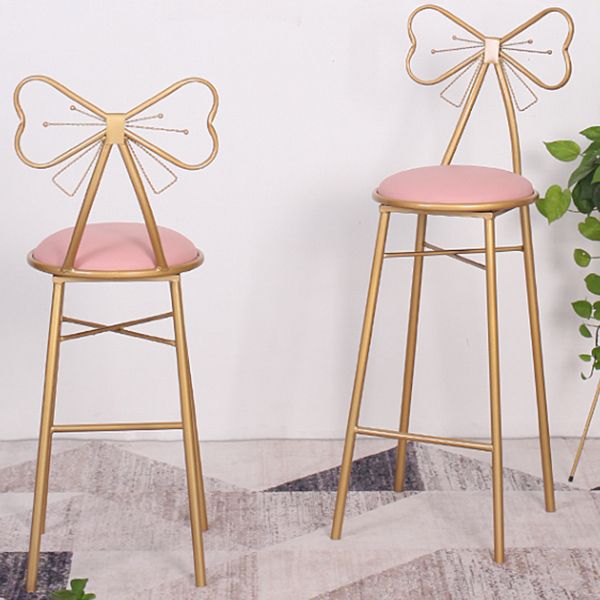 Nordic Armless Backrest Counter Stool Iron Cafe Bar Stool with Leather Cushion and Pedal