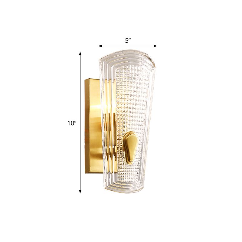 Rechteck Rückplatte Metallwand Lampe moderne Gold 1/2-Kopf-Leuchtenleuchte mit klarem prismatischem Glasschatten