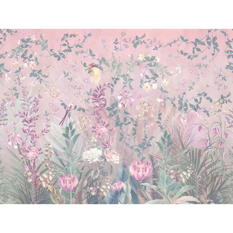 Pink Floral Printed Murals Wallpaper Stain Resistant Nostalgic Bedroom Wall Covering