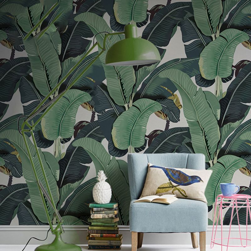 Tropical Banana Leaves Wall Mural for Thai Restaurant, Custom-Made Wall Covering in Green