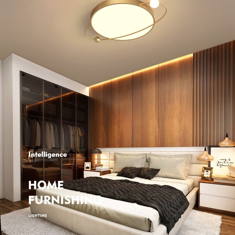 Nordic Metal Flush Mount Light Fixture Saturn Flush Mount Spotlight with White Acrylic Shade for Bedroom