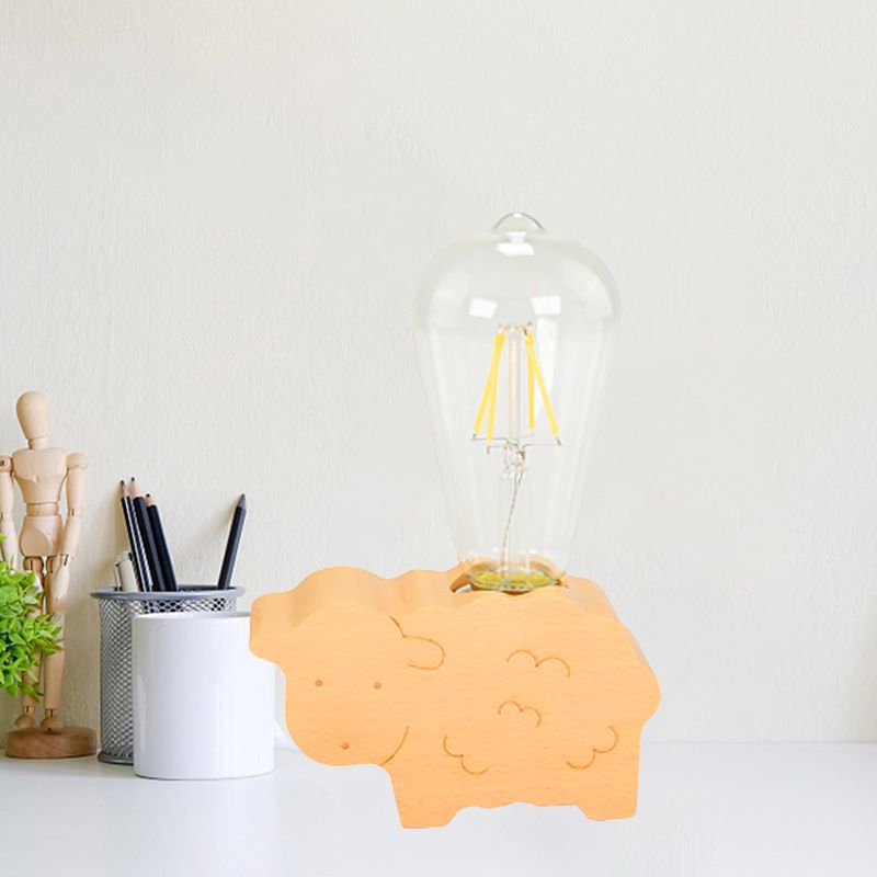 Modern Single Bulb Reading Lamp with Glass Shade Beige Sheep/Elephant/Cow Small Desk Lamp for Bedroom