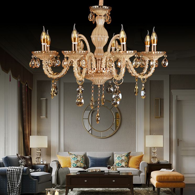 Traditional Metal Hanging Chandelier Light Candelabra Suspension Light with Crystal for Bedroom