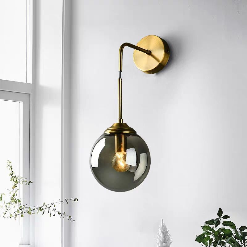 Industrial Style Ball Shade Wall Lamp Glass 1 Light Sconces for Bedroom