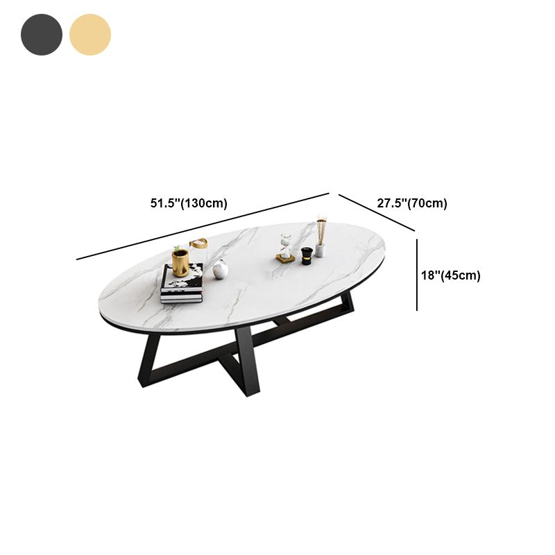 Slate Top Glam Cross Legs Coffee Table Oval Coffee Cocktail Table