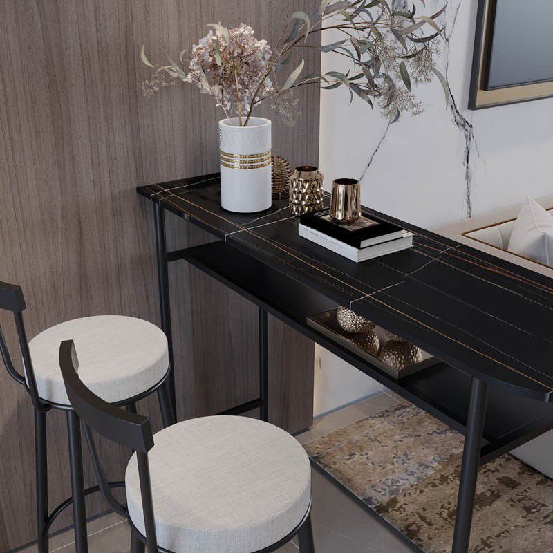 1/3 Pieces Glam Rectangle Sintered Stone Top Counter Table with High Stools