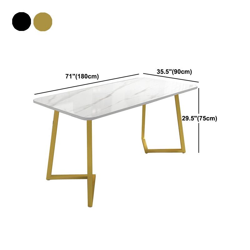 Modern Rectangle Dining Site Table Steel Double Pedestal Table with Stone Top