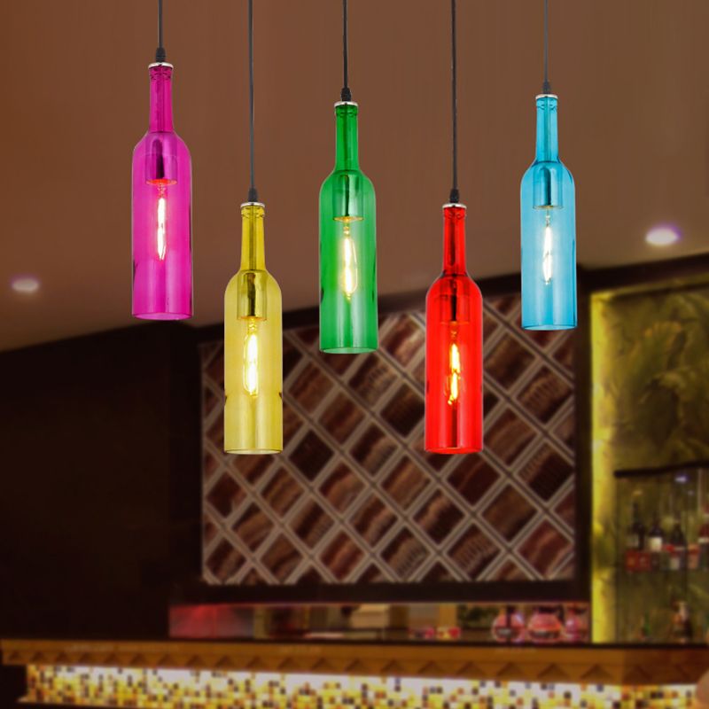 Bierflaschen Multi -Decken -Lampenkunstdekoration farbig Glas 5 Lampen Restaurant Suspension Leuchte in rot