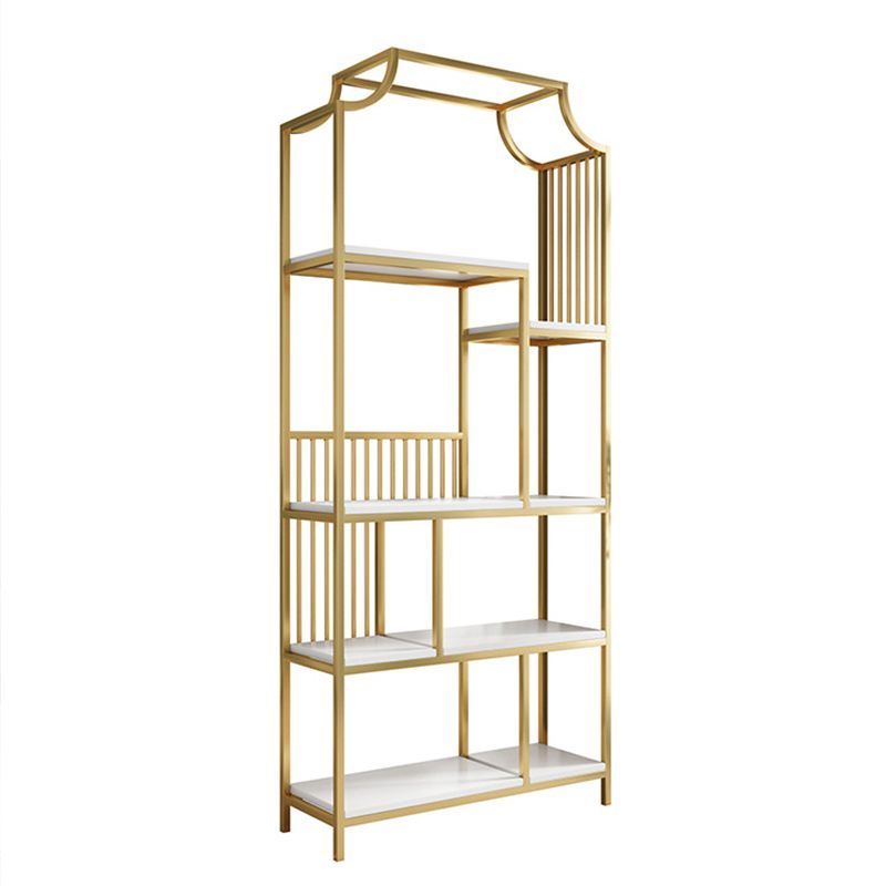 Gold Iron Frame Geometric Bookshelf Vertical Open Bookcase with Manufactured Wood Shelf