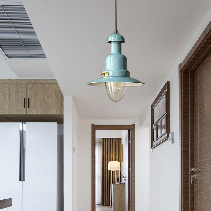 Industrial Stylish Saucer Ceiling Fixture 1 Light Metallic Pendant Lighting in Blue/Sky Blue/Yellow for Living Room