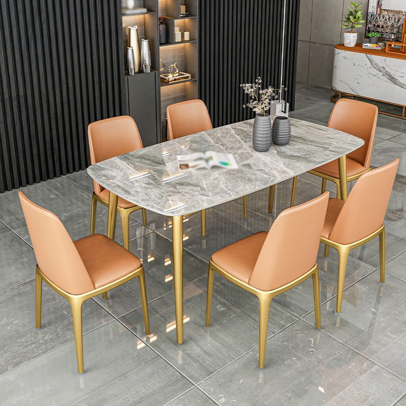 Nordic 1/2/5/7 Pieces Dining Set Sintered Stone Dining Table Set with Leather Chairs
