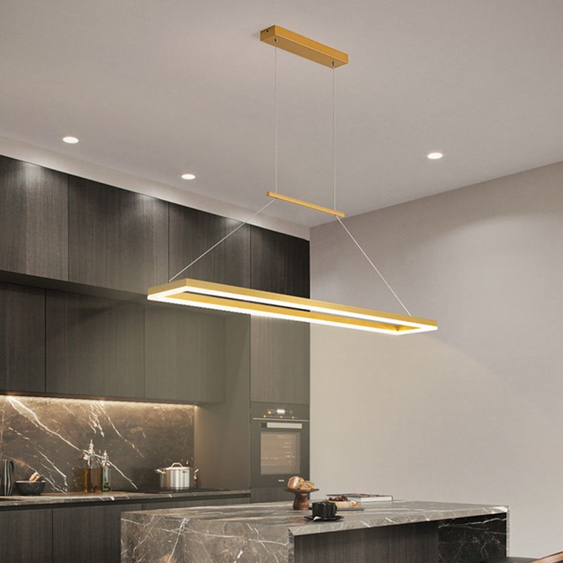 Minimalist Dining Room Island Lamp Aluminum Rectangular LED Pendant Light Fixture