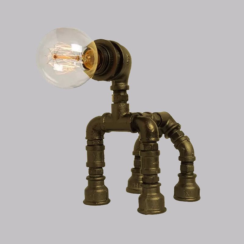 1 Éclairage de table de tuyaux à eau à l'ampoule avec conception de chien steunpunk noire / bronze lampe de table métallique pour chambre à coucher pour enfants