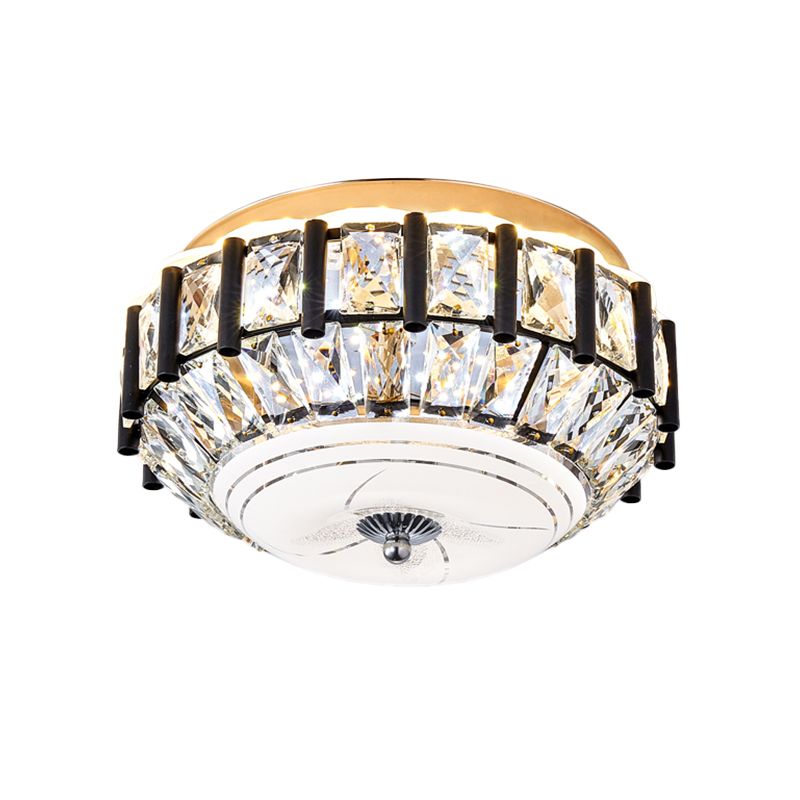 Modern Round Ceiling Mounted Fixture Crystal Block LED Corridor Flush Lighting in Black
