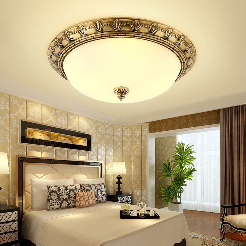 Traditional Flush Mount Light White Glass Shade Ceiling Lamp for Coffee Shop