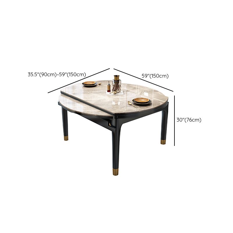 Contemporary Round Gray Stone Dining Table with Solid Wood Legs